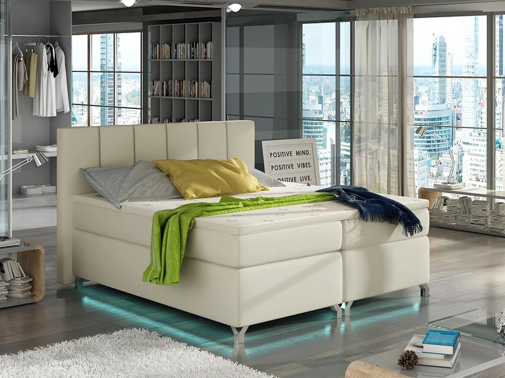 Letto matrimoniale boxspring Malindi - 160 x 200 cm , Ecopelle bianco panna