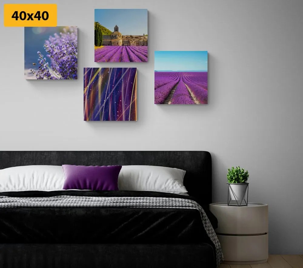 Set di quadri – Campo di lavanda con astrazione