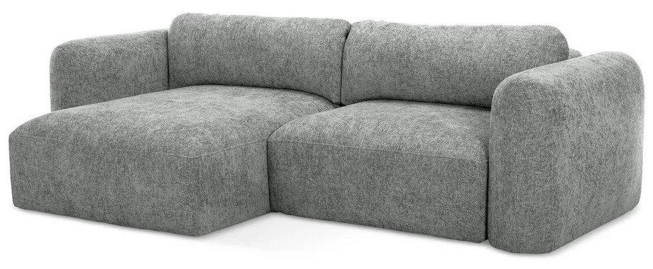 Divano angolare grigio allungabile/con contenitore (con penisola a sinistra/con chaise lounge) con rivestimento in ciniglia Mele – Makamii