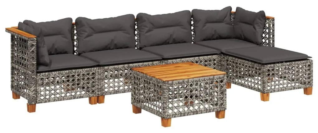 Set divano da giardino 6 pz con cuscini grigio in polyrattan