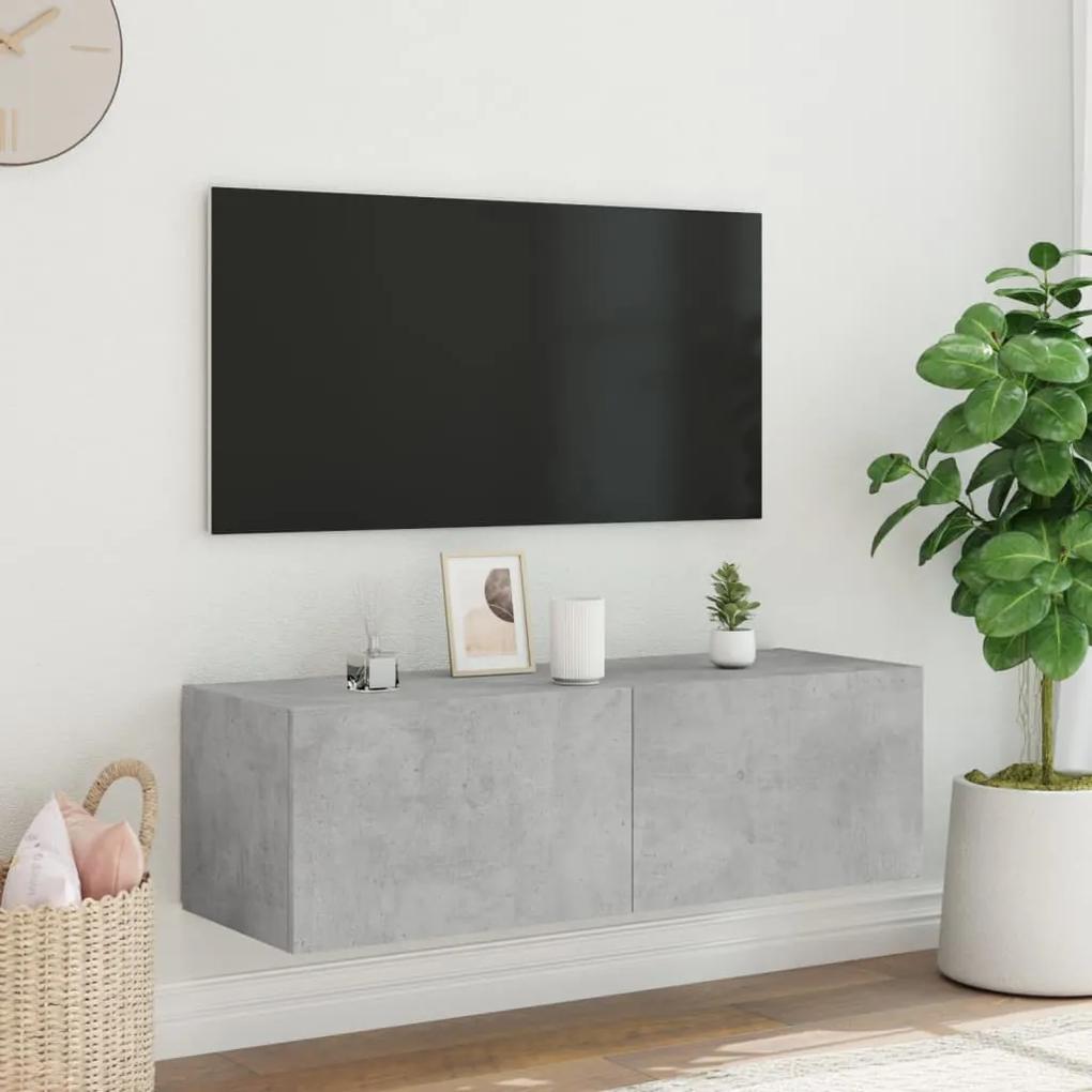Mobile TV a Parete con Luci LED Grigio Cemento 100x35x31 cm