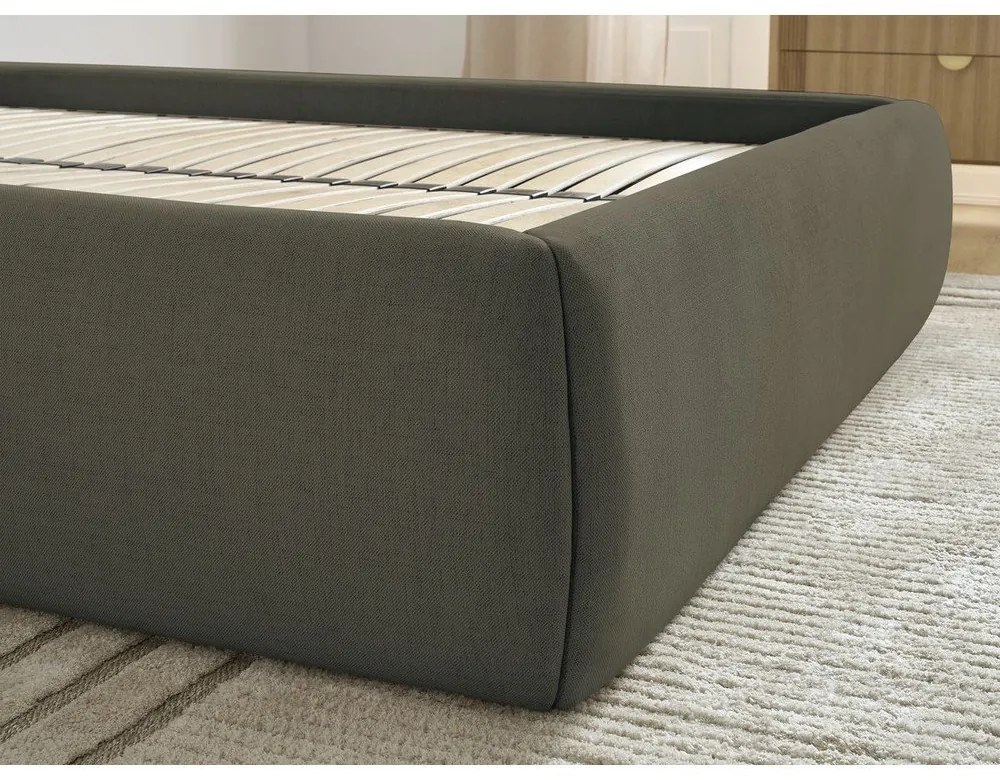 Letto matrimoniale imbottito verde scuro con contenitore/senza testiera con rete inclusa 160x200 cm Inera – Bobochic Paris