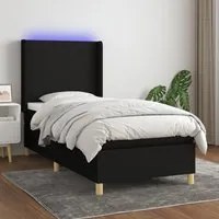 Letto a Molle con Materasso e LED Nero 90x200 cm in Tessuto 3138687