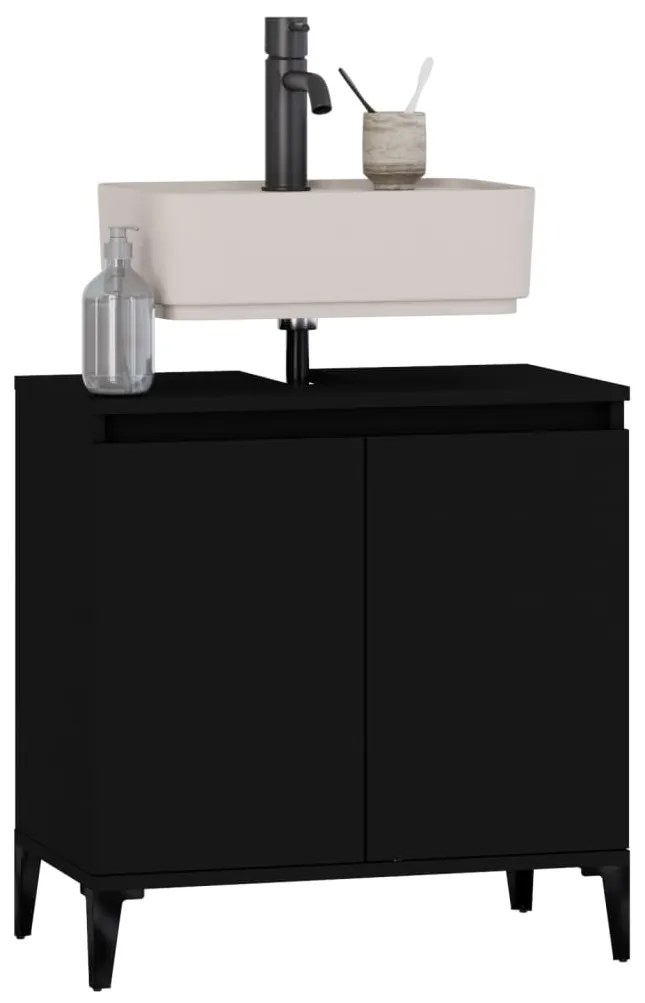Mobile lavabo nero 58x33x60 cm in legno multistrato