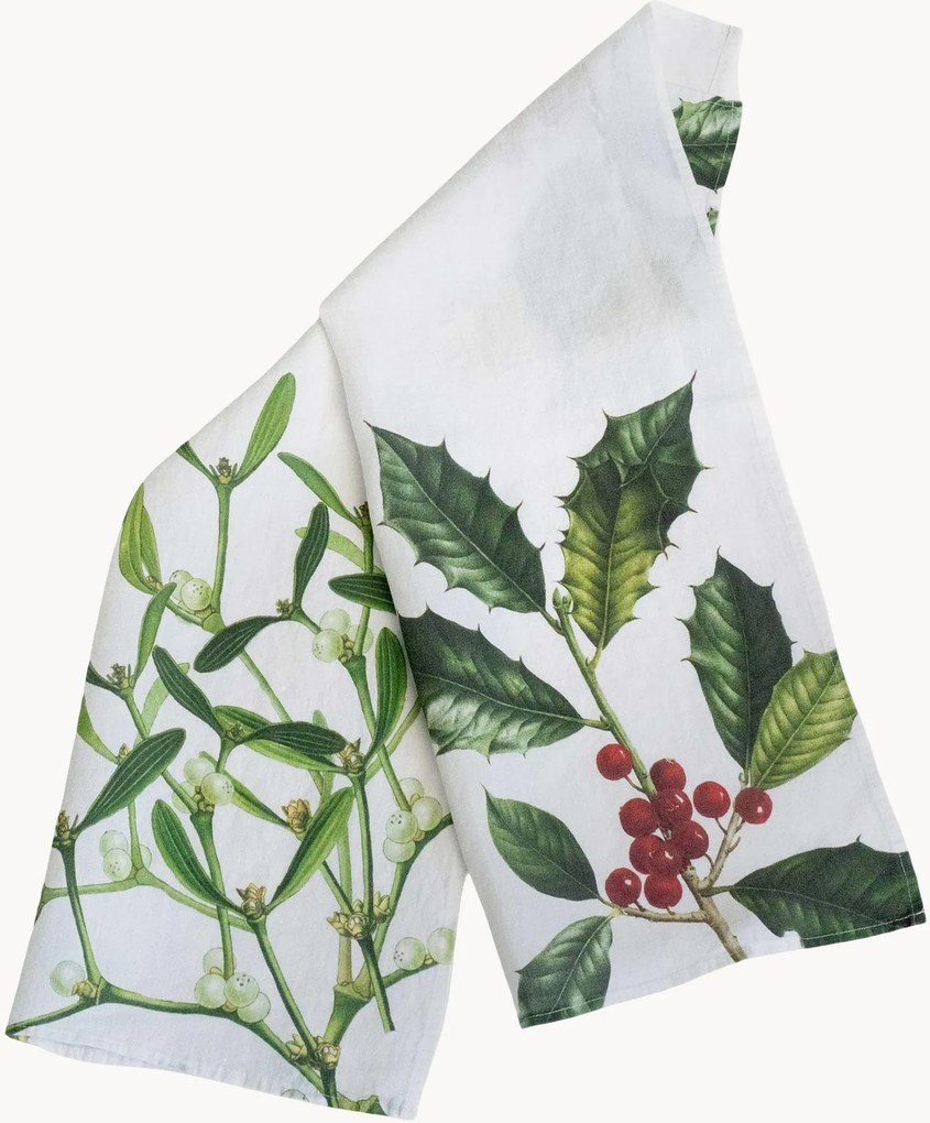 Set di 2 strofinacci in lino Holly & Mistletoe