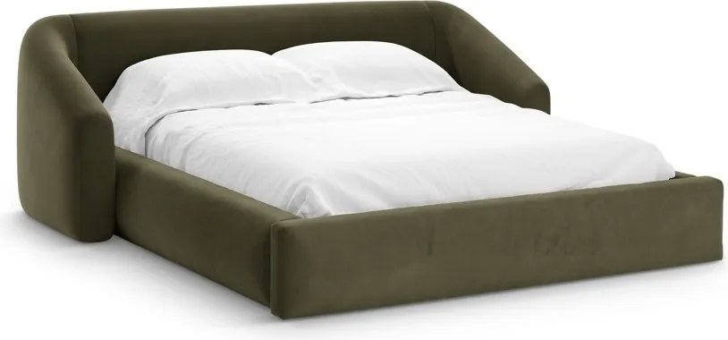 Letto contenitore Campi con testiera in velluto – 200x200 cm