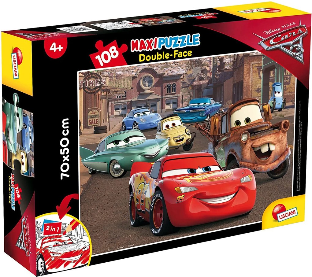 Puzzle maxi double-face Disney Cars Saetta mcqueen 108 pz retro colorabile 3363