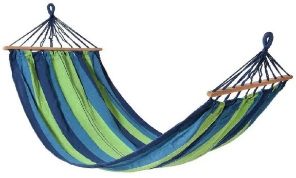 Trade Shop - Amaca 200 X 100 Cm Tessile Riga Blu/verde Multicolore Campeggio Giardino 65203a