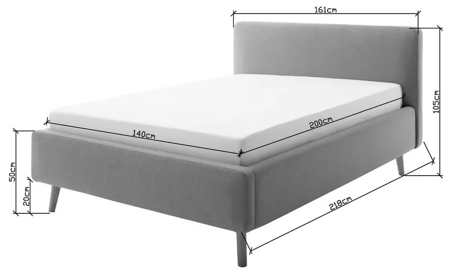 Letto matrimoniale imbottito blu/grigio con vano contenitore con griglia 140x200 cm Mattis - Meise Möbel