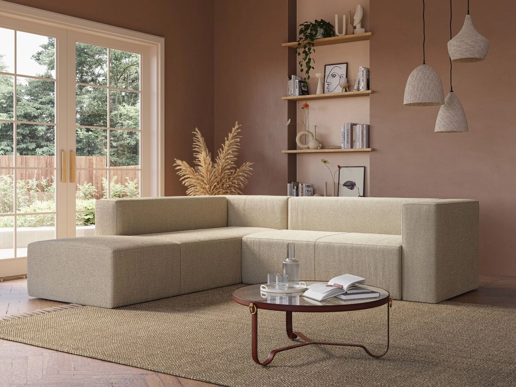 Nettuno divano angolare modulare componibile in morbido tessuto bouclè T07 beige