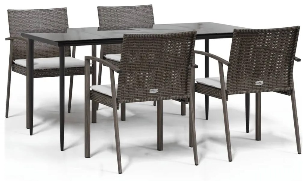 Set pranzo da giardino 5pz con cuscini in polyrattan e acciaio