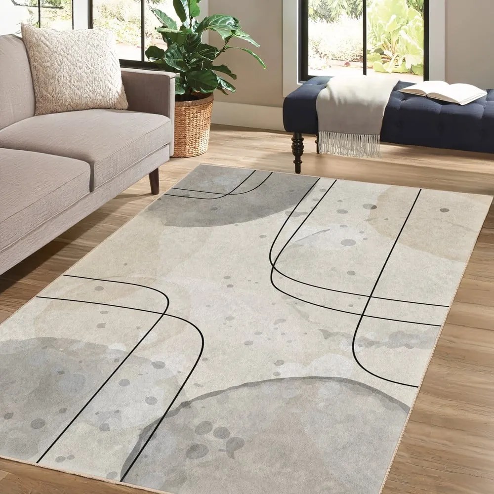 Tappeto grigio/color crema lavabile 80x150 cm Simple Lines – Mila Home