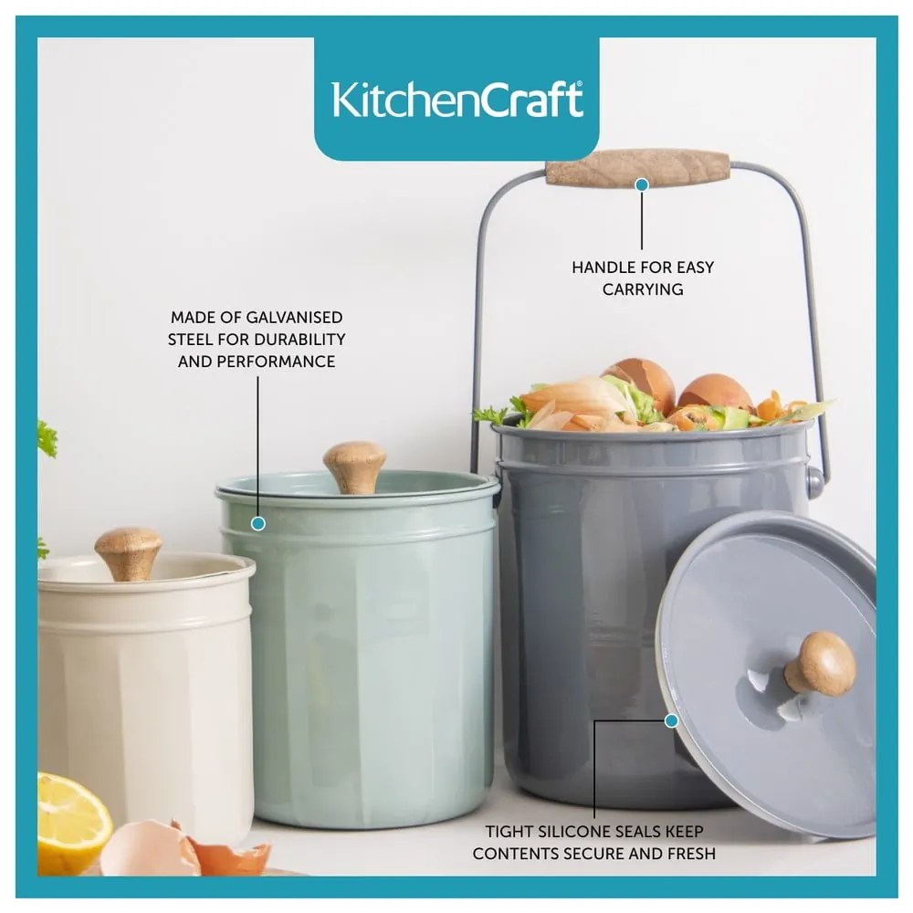 Contenitori in acciaio per rifiuti compostabili in set da 3 - Kitchen Craft