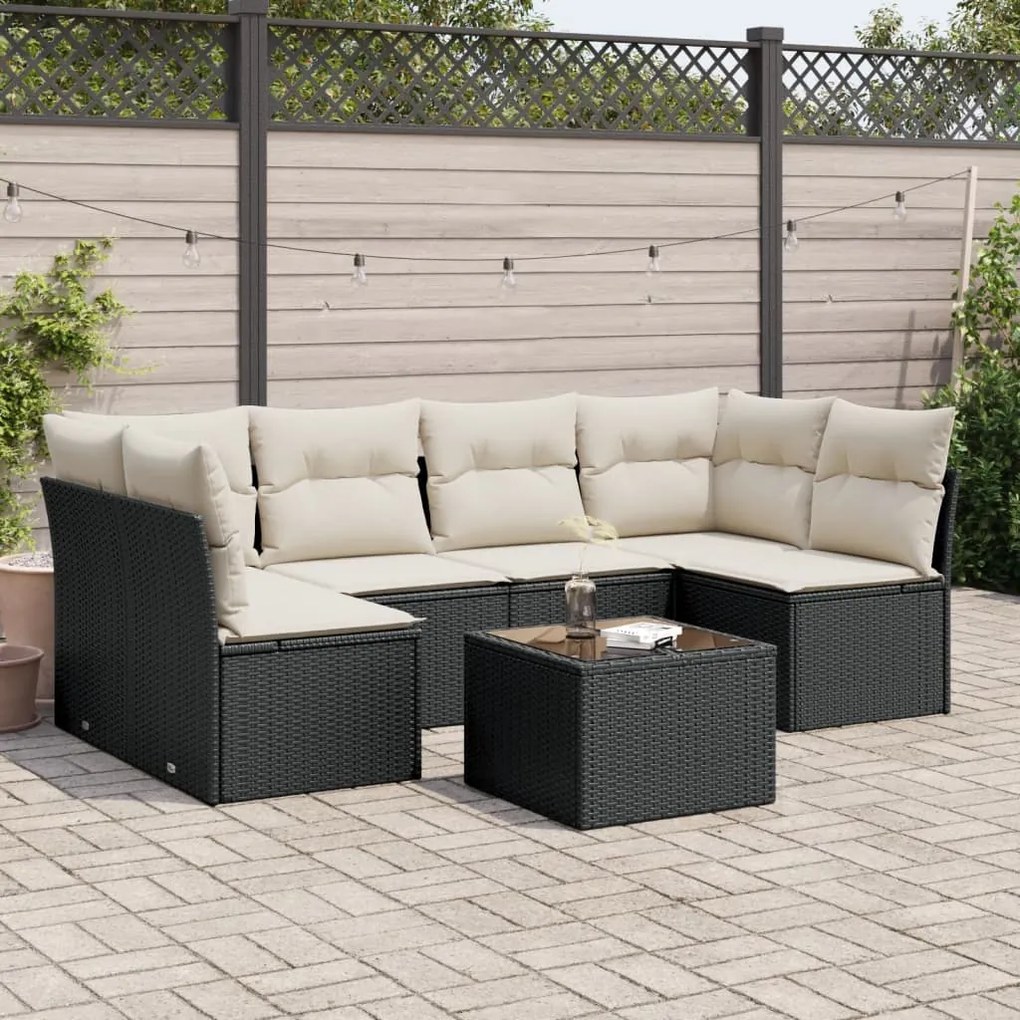 Set divani da giardino con cuscini 7pz nero polyrattan