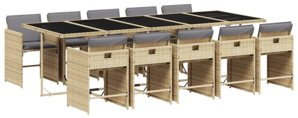 Set pranzo da giardino 11 pz con cuscini beige misto polyrattan