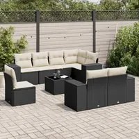 Set Divani da Giardino 9 pz con Cuscini Nero in Polyrattan 3255183