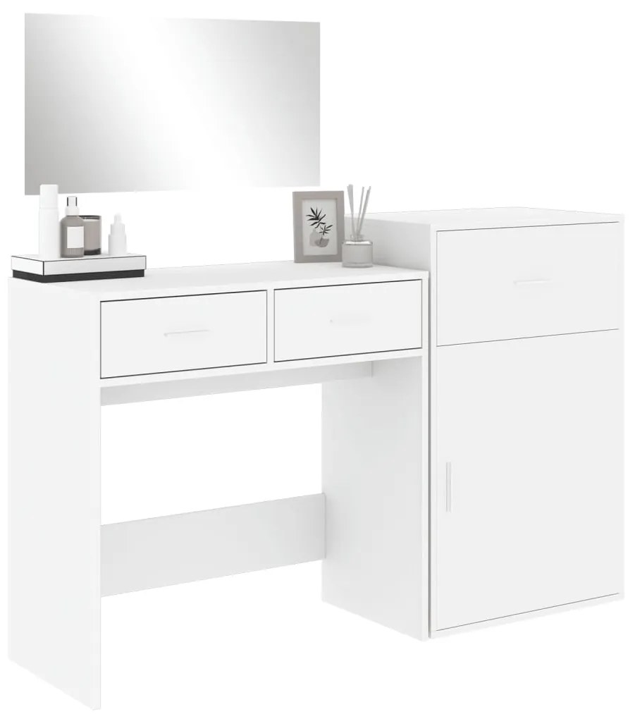 Set da toeletta 3 pz bianco in legno multistrato