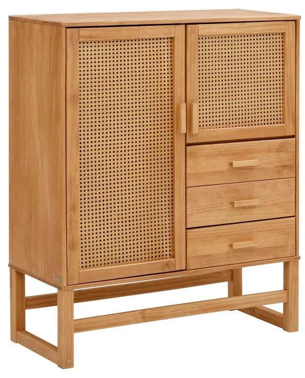 Cassettiera in legno di pino con ante in rattan , larghezza 90 cm Jolene - Støraa