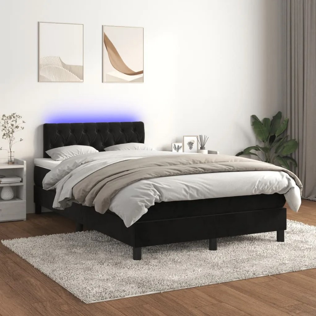 Letto a molle con materasso e led nero 120x190 cm in velluto