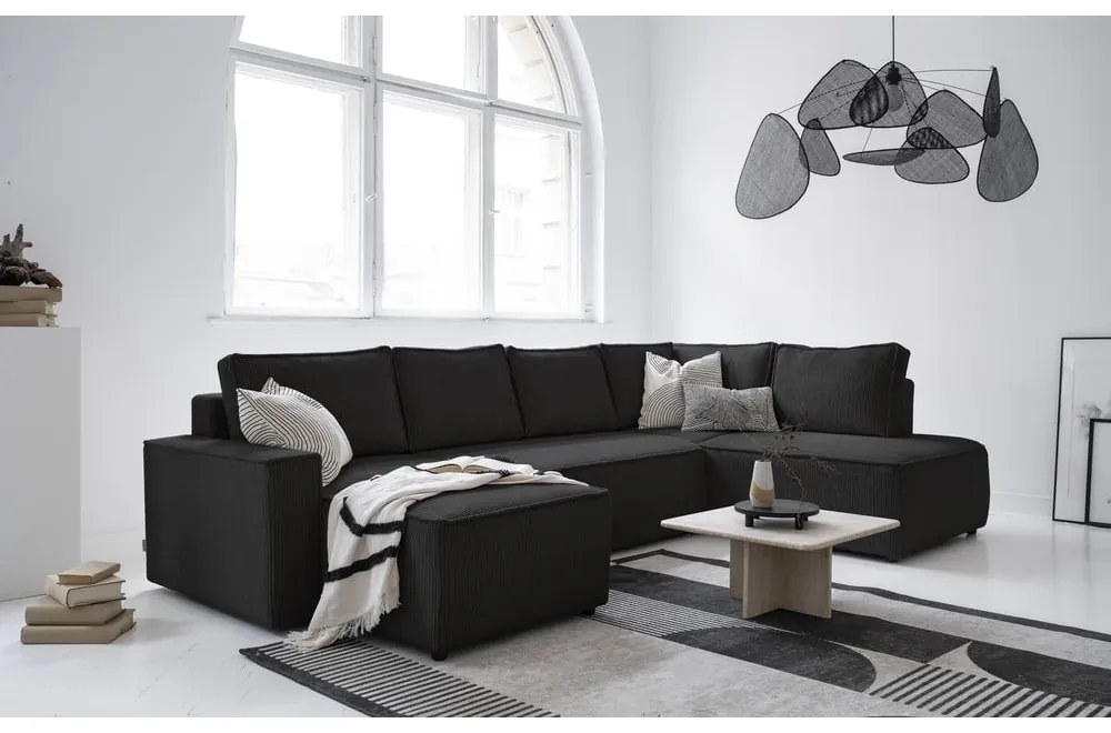 Divano letto angolare in velluto a coste color antracite Brave Dave - Miuform