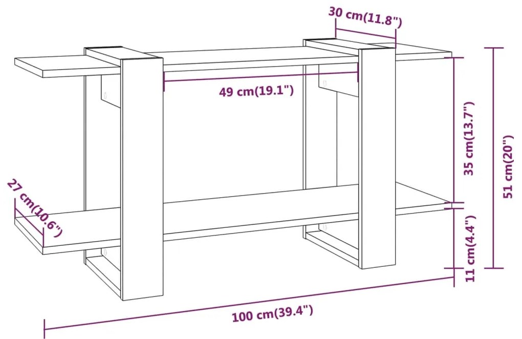 Libreria Rovere Fumo 100x30x51 cm in Legno Multistrato