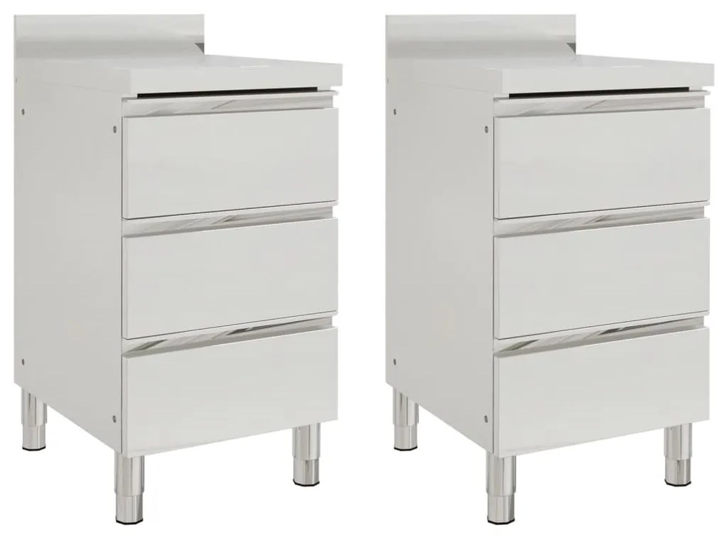 Mobiletti Da Cucina Commerciale A 3 Cassetti 2 Pz Acciaio Inox /