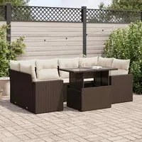 Set Divani da Giardino 7 pz con Cuscini Marrone in Polyrattan 3326274