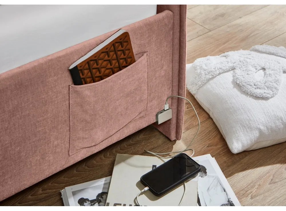 Letto da bambini con sponde rosa imbottito con contenitore con rete inclusa 140x200 cm Fun – Meise Möbel