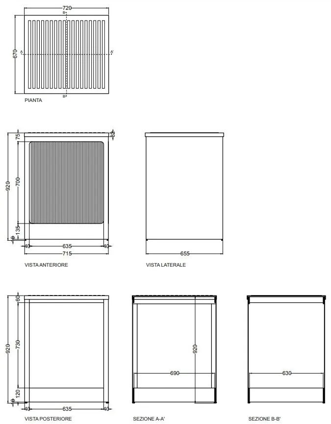 Colavene Lavcril box contenitore per lavatrice 72x68x91h con serrandina a scomparsa laterale in abs metacrilato bianco