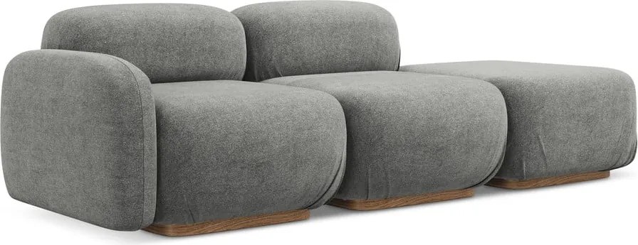 Chaise lounge componibile grigia (con penisola a destra) con rivestimento in bouclé Ailani – Makamii