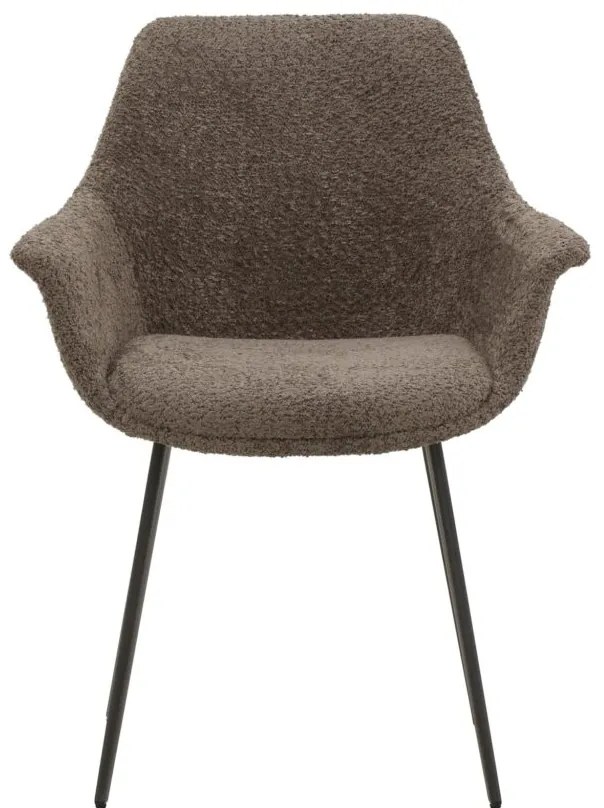 Set di sedie MIRASIERRA in tessuto marrone effetto bouclé e gambe in metallo nero, con braccioli