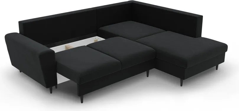Divano angolare nero allungabile e con contenitore (con penisola a destra/a L) con rivestimento in velluto Kyoto – Cosmopolitan Design