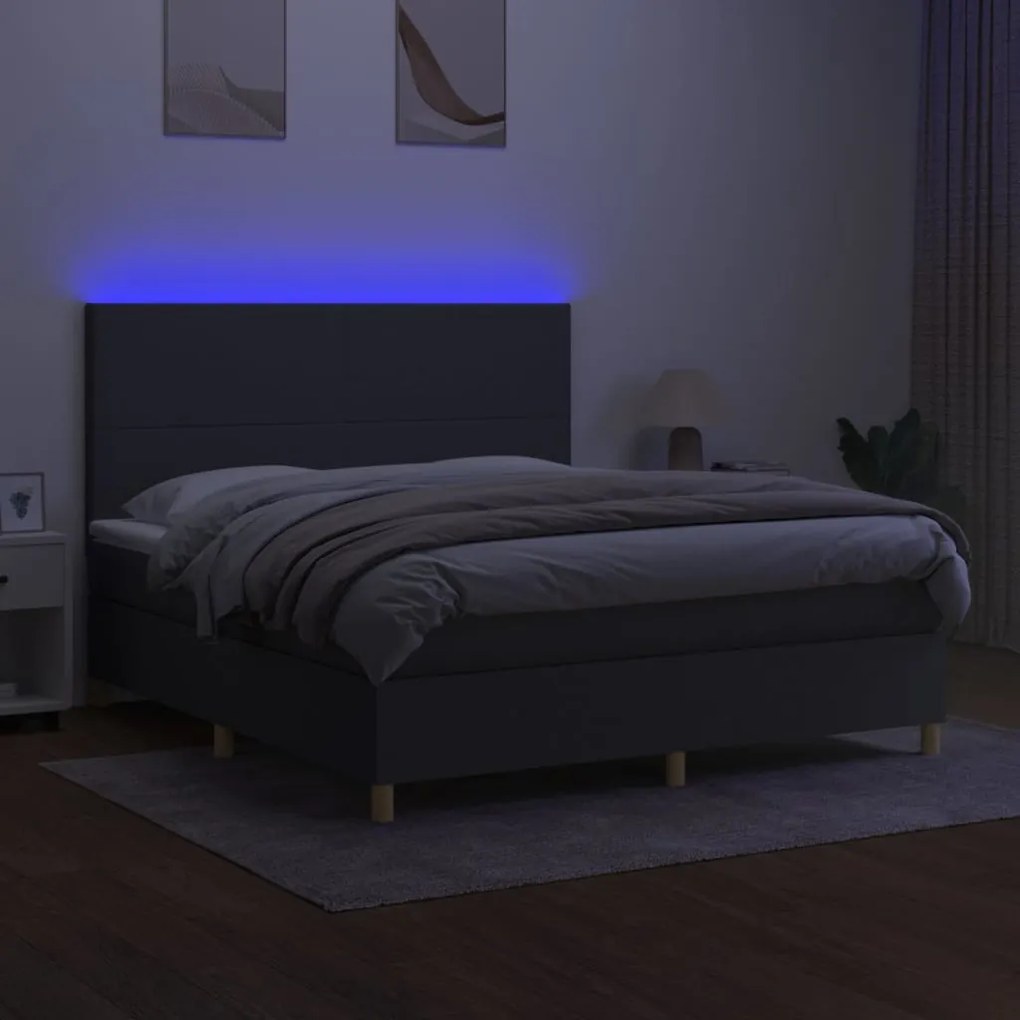 Letto a molle materasso e led grigio scuro 160x200cm in tessuto