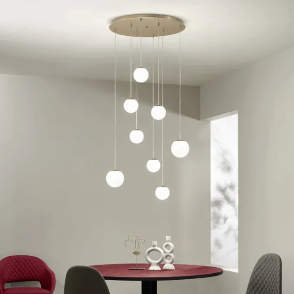 Lampada a sospensione in metallo verniciato Oro SANTOS 8 Luci Led 60 cm