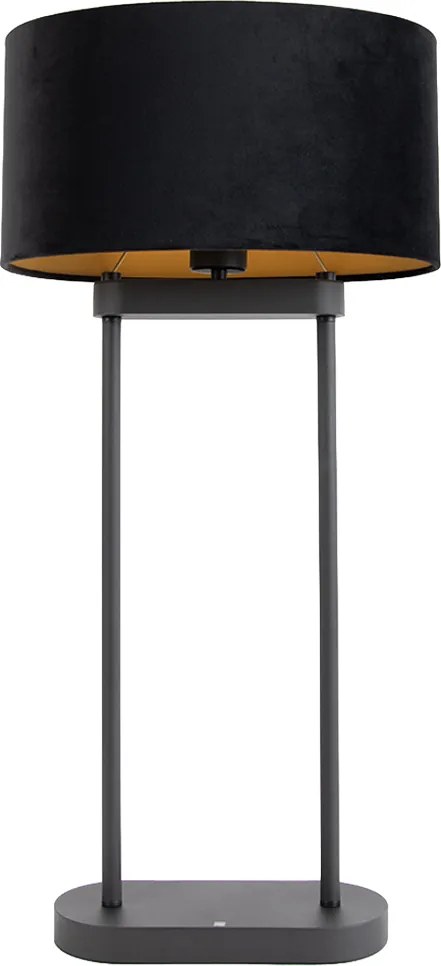 Lampada da tavolo nera con paralume ovale nero 35 cm - Thijmen