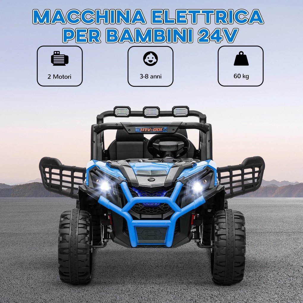 Macchina Elettrica per Bambini a 2 Posti Doppio Motore 24V 3 Velocità Blu...