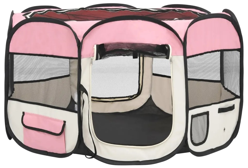 Box per cani pieghevole con borsa trasporto rosa 110x110x58 cm