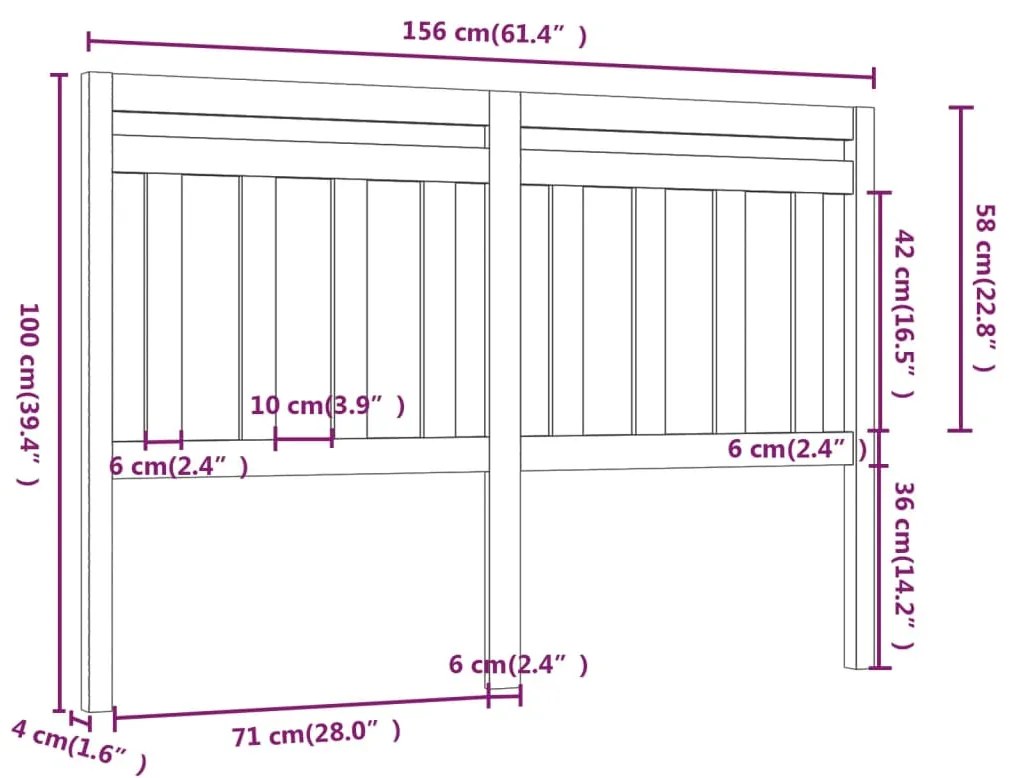 Testiera per Letto 156x4x100 cm in Legno Massello di Pino