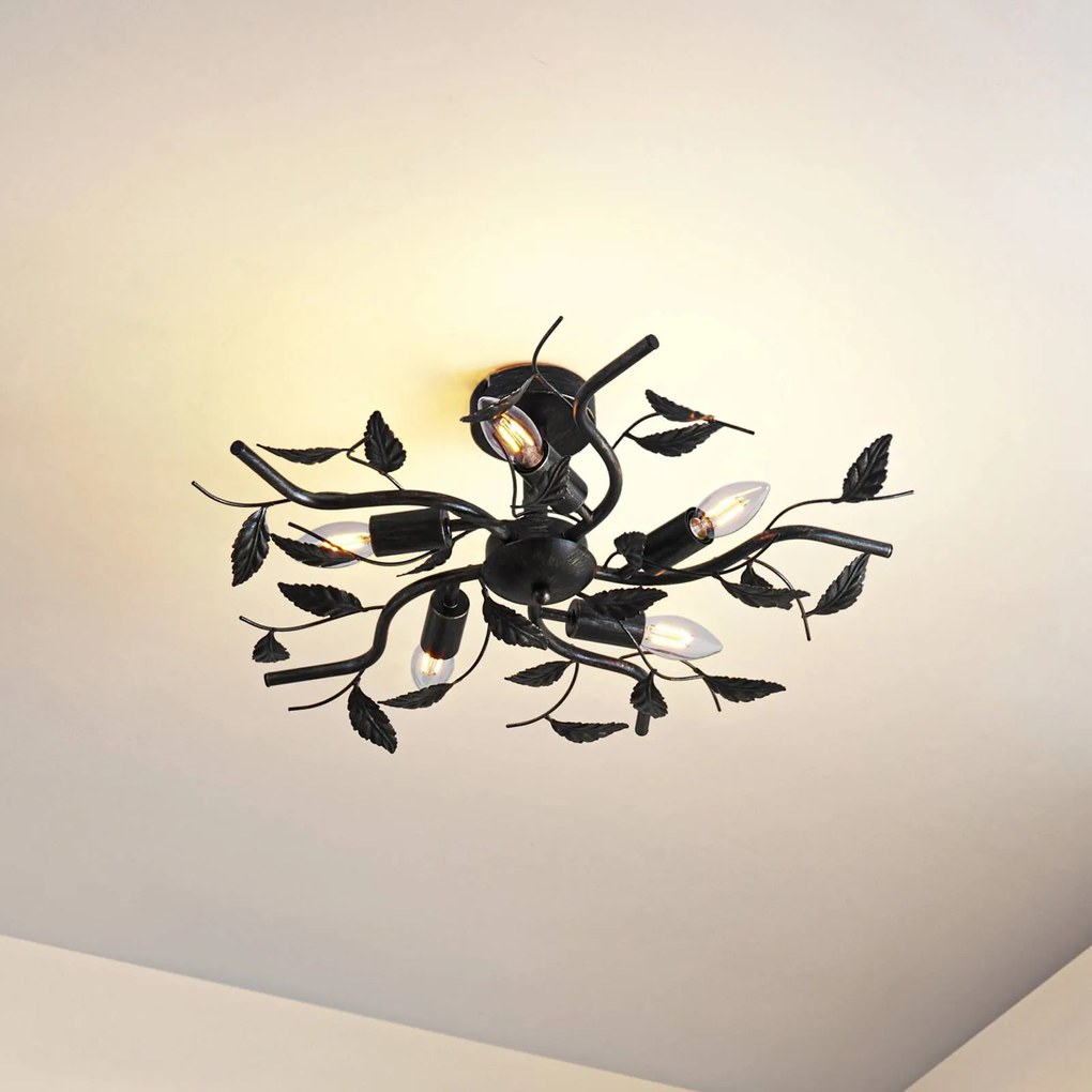 Plafoniera soffitto Yos Lindby, dimmerabile, Nero, Camera da letto, Metallo, Fiorentino, Plafoniera