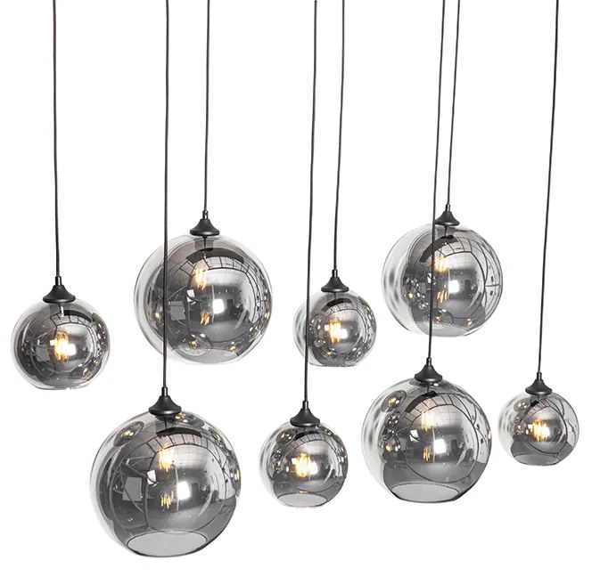 Lampadario Art Déco nero con vetro fumé 8 luci - Sandra