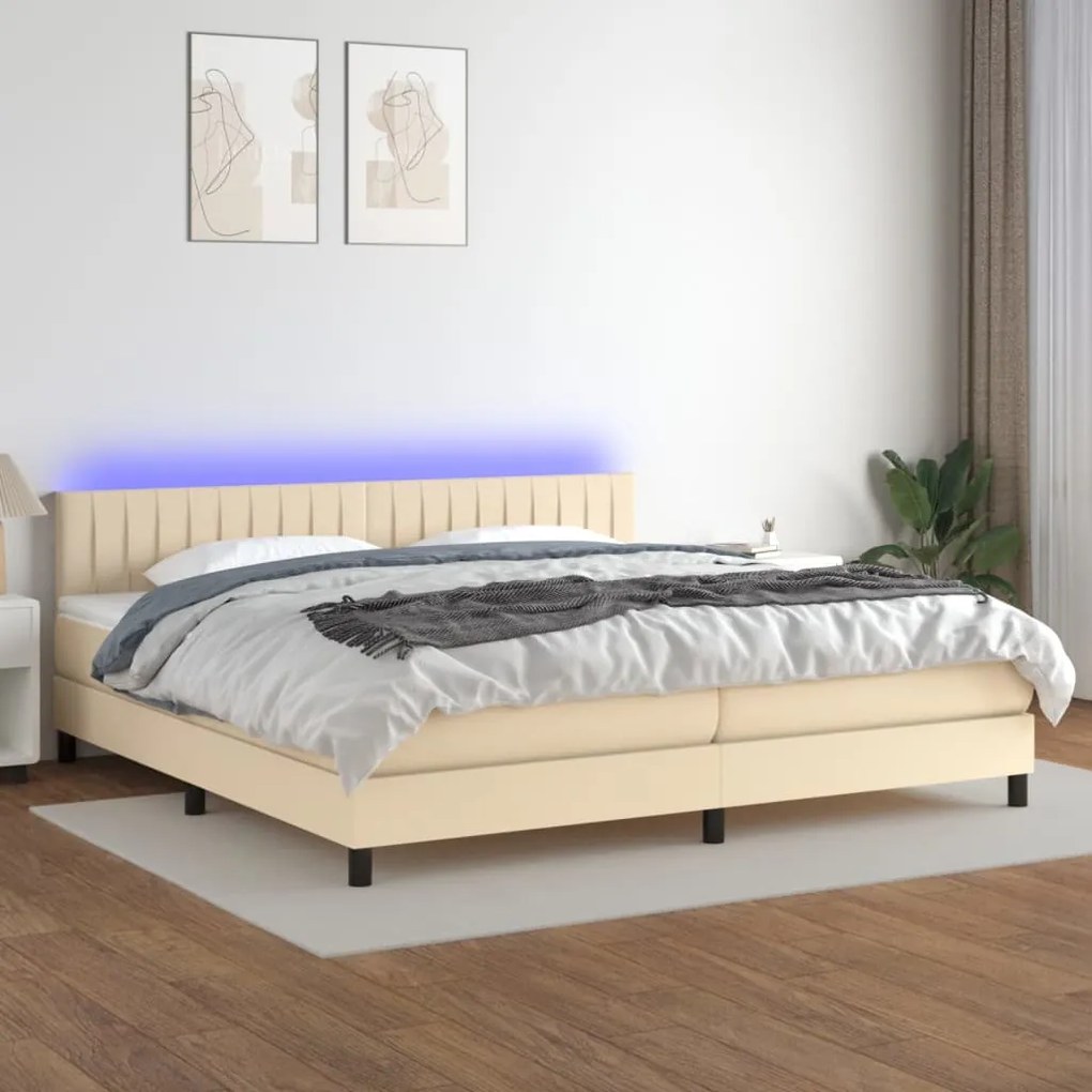 Letto a molle materasso e led bianco 200x200cm in tessuto