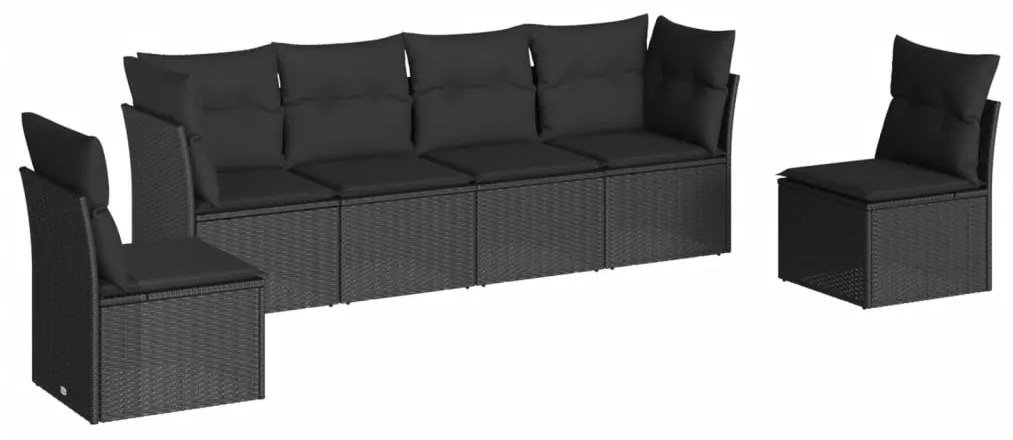 Set Divano da Giardino 6 pz con Cuscini Nero in Polyrattan