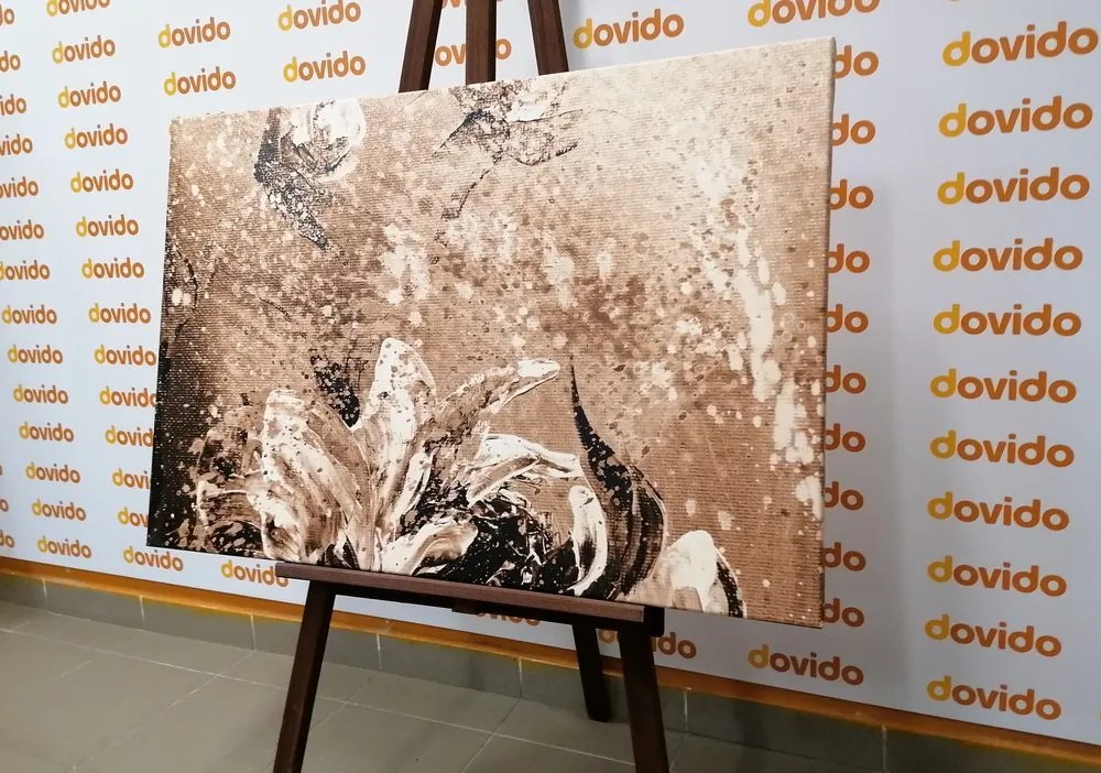 Quadro su tela – Peonie dipinte moderne in versione seppia