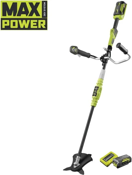 Decespugliatore a batteria con spazzole al carbonio 36V in acciaio RYOBI RBC36X26B impugnatura a manubrio, lama in acciaio a 3 denti, batteria inclusa