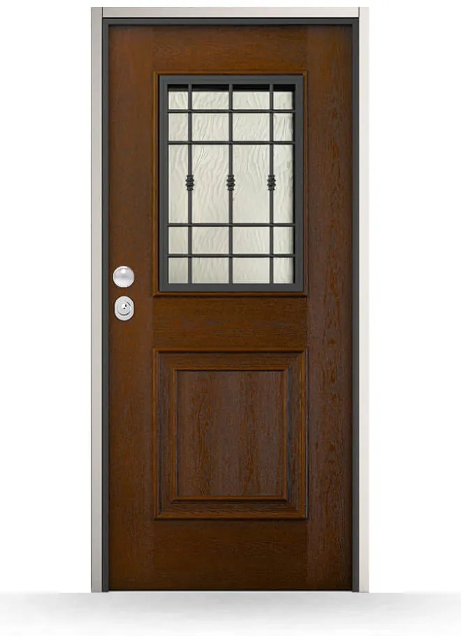 Porta blindata con vetro, Premium, Noce medio, 900 x 2100 mm ou su misura, modello Cagli, classe di sicurezza 3, configura individualmente