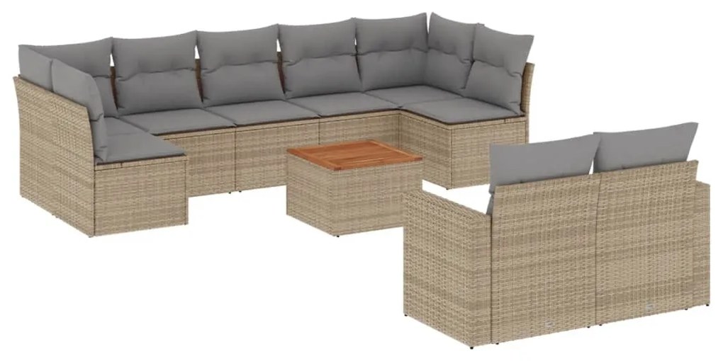 Set Divano da Giardino 10 pz con Cuscini Beige Misto Polyrattan