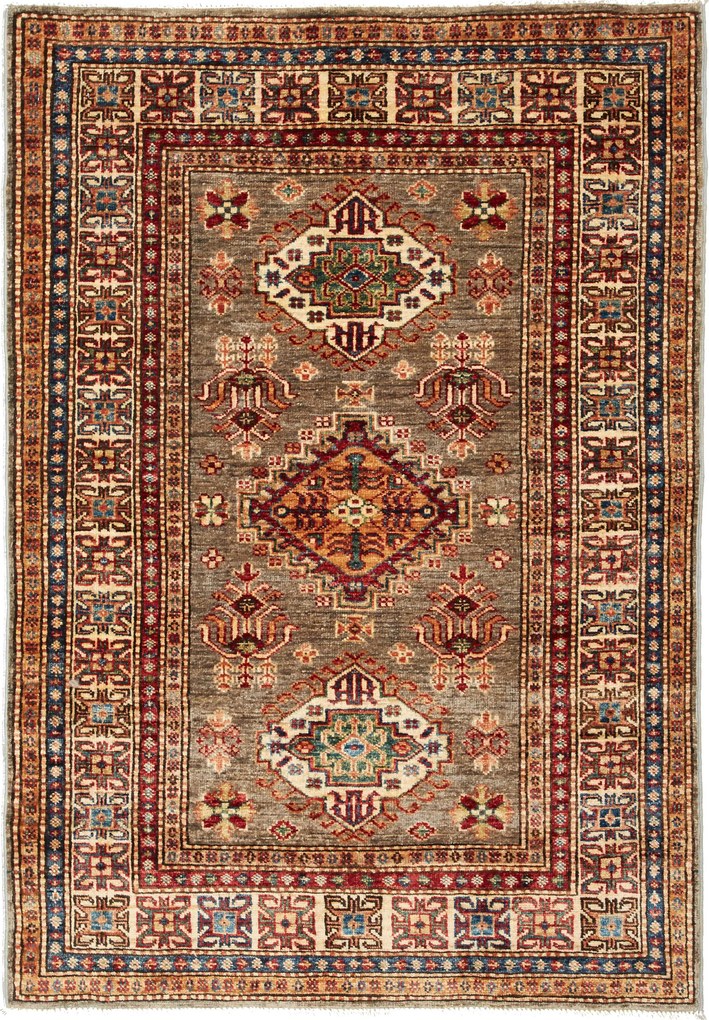 Kazak Tappeto 140 x 100 Grigio (Pakistan) Annodato A Mano