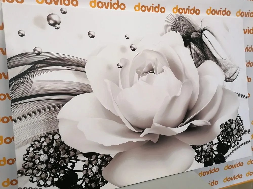Quadro su tela – Rose di lusso con astrazione in bianco e nero