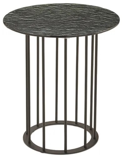 Tavolino tondo D45 cm con base in metallo Nero e piano in vetro martellato Fumč MUTE