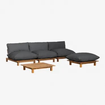 Set Da Giardino Con Divano Da Giardino Componibile Reclinabile In 3 Pezzi Con Tavolino E Pouf In Legno Di Acacia Brina Grigio Antracite - Sklum
